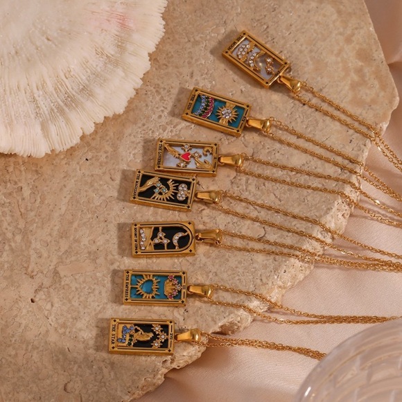 NEW 14K Gold Anthropologie Sun Tarot Card Pendant Necklace - Picture 9 of 10